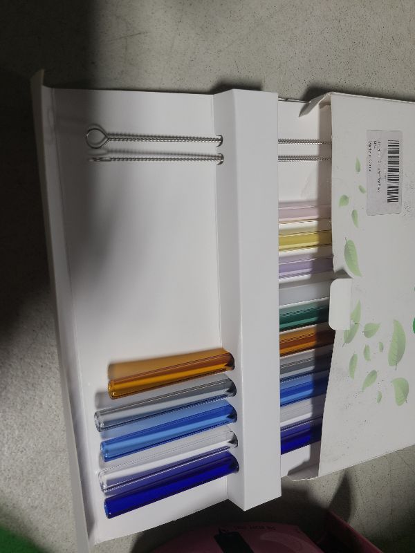Photo 1 of 10 Pcs Reusable Colorful Bent Glass Straws,Size 9''x10mm and 6''x10mm Cute Short Glass Straws Shatter Resistant with 2 Cleaner Brush for Beverages,Coffee,Juice,Cocktail,Teas