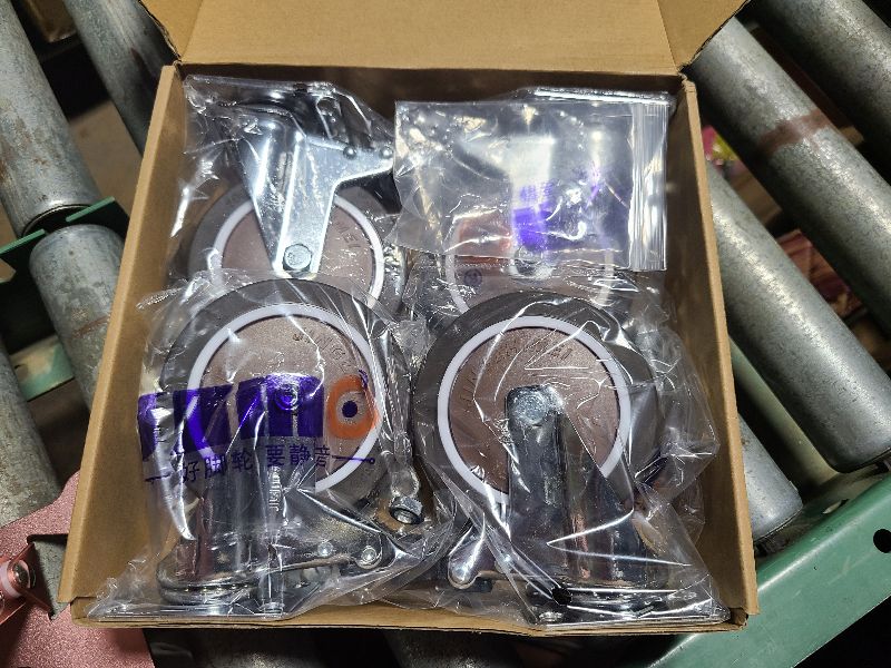 Photo 1 of 4" Caster Wheels, Set of 4, Heavy Duty Casters with Brake, Silent Locking Rubber Wheels, Swivel Plate Castors for Furniture, Dolly, Cart, Workbench, Hand Truck, Industrial. (P-caster-4IN)