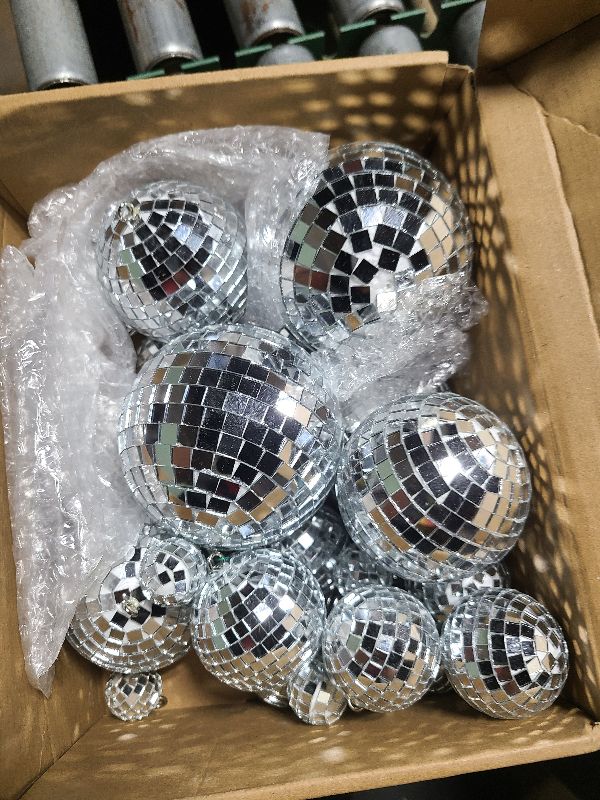 Photo 1 of 54 Pcs Disco Ball, Hanging Disco Ball Decor Mini Silver Disco Ball Cake Topper Mirror Ball Decorations 71s Disco Themed Party Wedding Christmas Supplies
