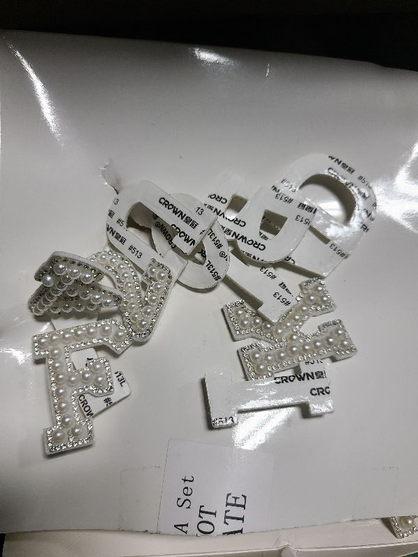 Photo 1 of 36 Pieces Iron on Letter A-Z 0-9 White Pearl Rhinestone Chenille Letter Patches Iron on Glitter Alphabet Number Bling Patches Decorative Repair Patches for Fabric Shirts Crafts Clothing DIY Decor