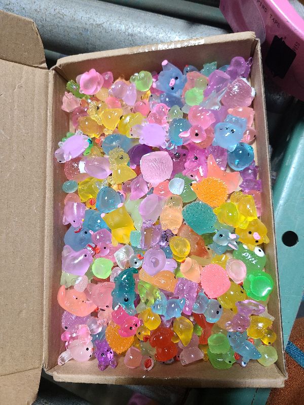 Photo 1 of 200pcs Luminous Mini Resin Animals 30 Types Miniature Resin Animal Figurines to Hide Bulk Glow in The Dark Tiny Ducks Frogs Small Cat Bunnies for Fairy Garden Micro Landscape Dollhouse Accessories
