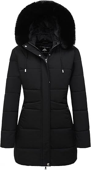 Photo 1 of MOERDENG Women's Winter Puffer Coat Thicken Fleece Lined Down Jacket Waterproof Faux Fur Detachable Hooded Parka SIZE XL - BLACK