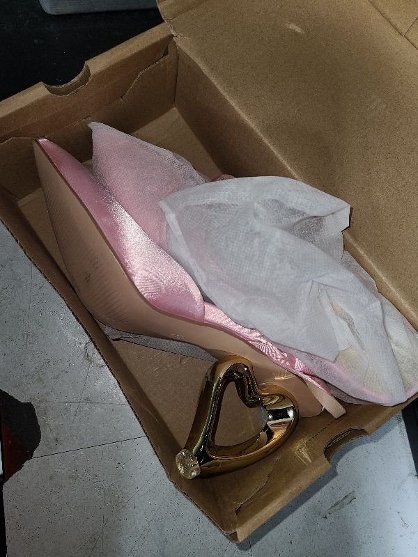 Photo 1 of Coutgo Womens Kitten Heels Closed Pointed Toe Heart Heel Ankle Strap Satin Pumps Wedding Prom Dress Shoes, Pink, Size 7