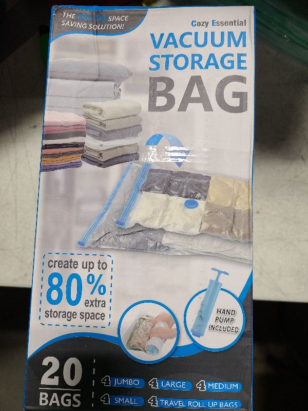 Photo 1 of 20 Pack Vacuum Storage Bags, Space Saver Bags (4 Jumbo/4 Large/4 Medium/4 Small/4 Roll) Compression for Comforters and Blankets, Sealer Clothes Storage, Hand Pump Included