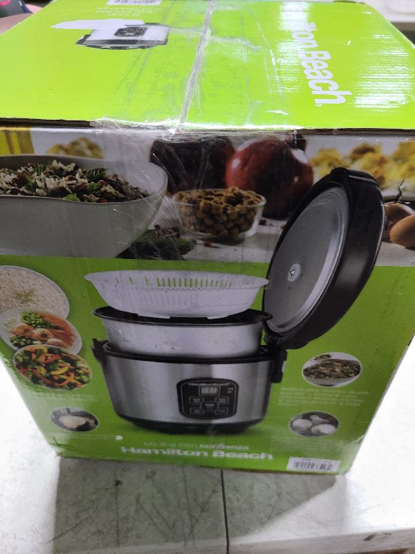 Photo 1 of Hamilton Beach Digital Programmable Rice Cooker & Food Steamer, 8 Cups Cooked (4 Uncooked), With Steam & Rinse Basket, Stainless Steel (37518)