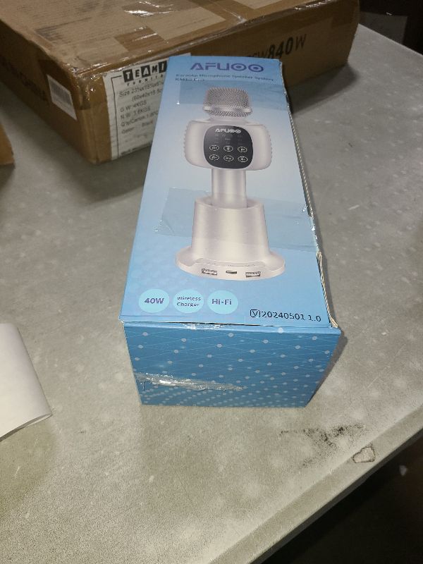 Photo 1 of AFUOO Wireless Bluetooth Karaoke Microphone Speaker for Adults, Karaoke Mic with Stereo Speaker for Smartphone, Tablet, Duet Singing Karaoke Mic for Speech, Home Party, Vocal Changer, Silver