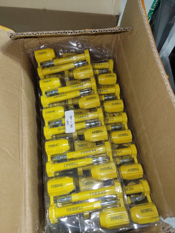 Photo 1 of 100 Pack Bolt Seal, Container Tamper Evident Seals with Serial Number, High Security Seal One Time Use Barrier Seals for Trailer Truck Train Cargo Shipping Container (Yellow)