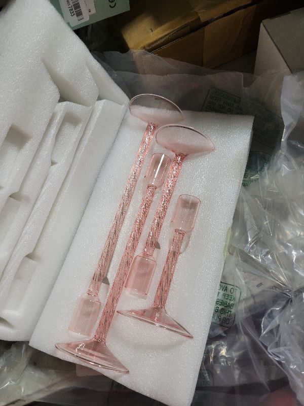 Photo 1 of Hewory Glass Taper Candle Holders: 4 Pcs Pink Vintage Candlestick Holders Tall Candle Sticks Holder Decor, Glass Candle Holder for Table Centerpiece Wedding Christmas Advent Holiday Party Decorations