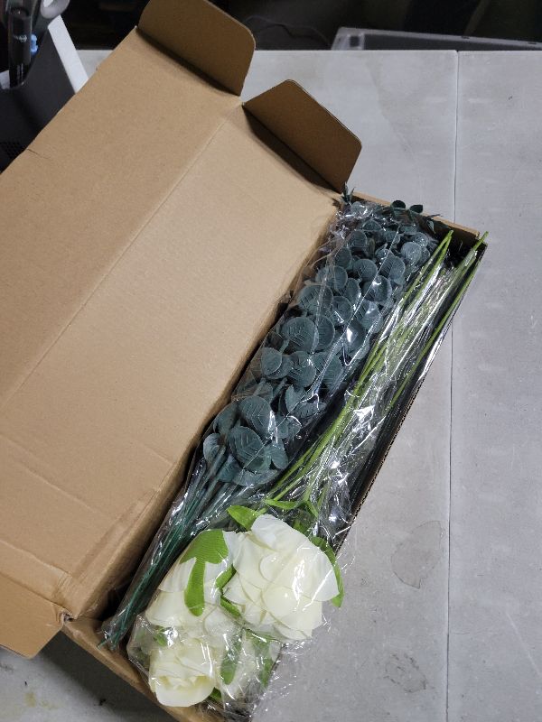 Photo 1 of 60 Pcs 5 Kinds Artificial Eucalyptus Stems and Faux Flowers, Mixed Fake Greenery Stems Leaves Bulk, Silver Dollar Eucalyptus Greenery Stems for Wedding Decor Vase Floral Arrangement Centerpiece