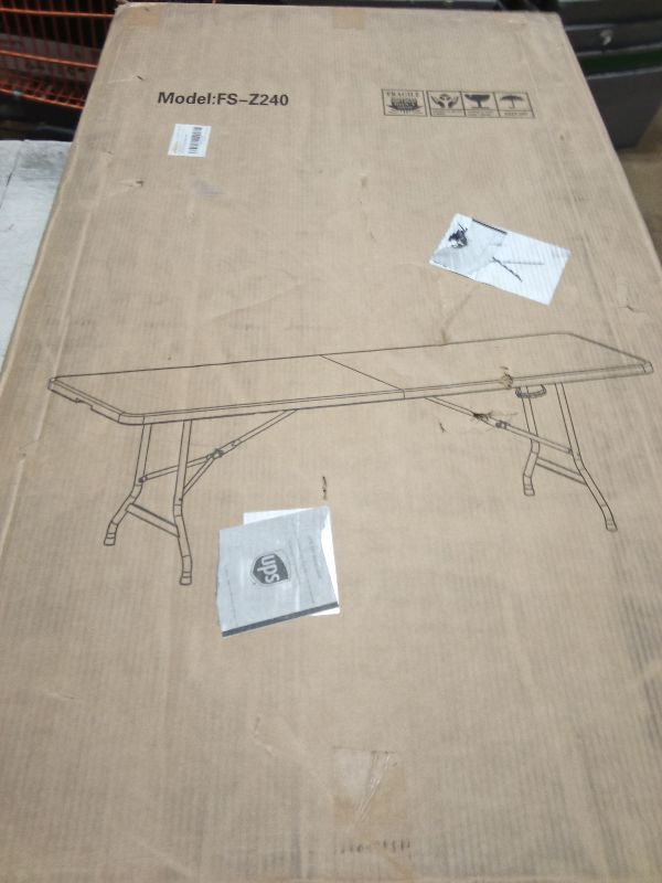 Photo 1 of 8FT Folding Table Plastic Folding Table Indoor & Outdoor for Picnic, Camping, BBQ and Party, Reinforced Steel Frame, Easy to Carry, White