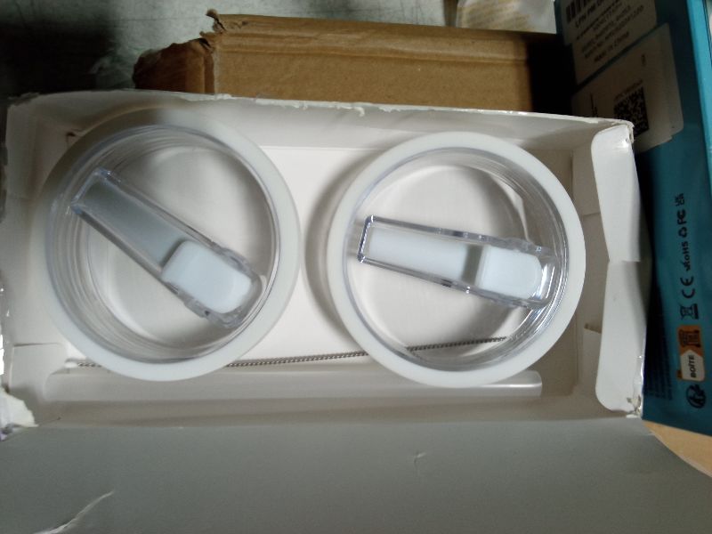 Photo 1 of 2 Pack 40 oz Tumbler Flip Straw Lid Replacement fit for Stanley Quencher, Spill Proof Tumbler Cover for Stanley Cup with 2pcs Straws and 1pcs Cleaning Brush (White)