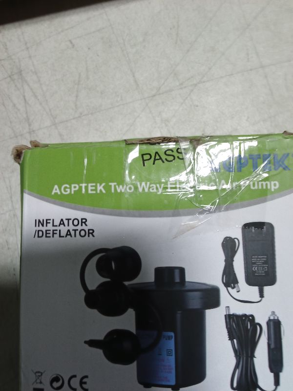 Photo 1 of AGPTEK Electric Air Pump,Portable Air Pump with 3 Nozzles, 4.5kPa Quick-Fill,110V AC/12V DC Inflator/Deflator Pumps for Outdoor Camping, Inflatable Air Mattress Beds, Boats, Swimming Ring