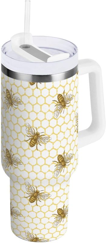 Photo 1 of **NO STRAW**
Kcldeci Honey Bee and Honeycomb Stainless Steel Vacuum Insulated Tumbler with Lid and Straw for Water, Iced Tea or Coffee,30 OZ 