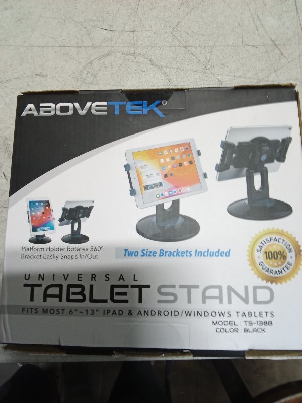 Photo 1 of AboveTEK Retail Kiosk iPad Stand, 360° Rotating Commercial POS Tablet Stand, Fits 6"-13" (Screens) iPad mini Pro-Business Swivel Tablet Holder, for Store Office Reception Kitchen Desktop (Black)