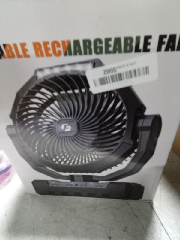 Photo 1 of 24000mAh Camping Fan - 9-Inch Detachable Rechargeable Battery Operated Fan with Light & Hook for Tent, Outdoor - USB Table Fan with 4 Speeds for Picnic, BBQ, Fishing, Travel, Hurricane