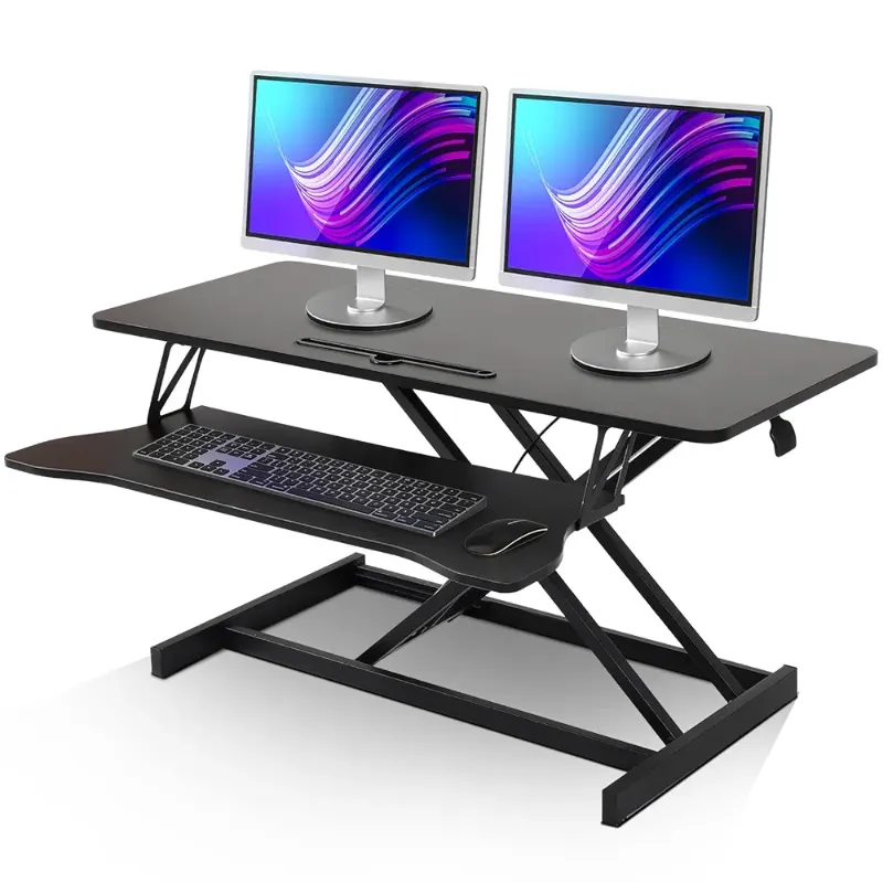 Photo 1 of  Standing Desk Converter, 36 Inch Height Adjustable Sit to Stand Riser Workstation, Sit Stand up Computer Home Office Desk, Desktop Converter for Laptop Computer with Keyboard Tray, Black
