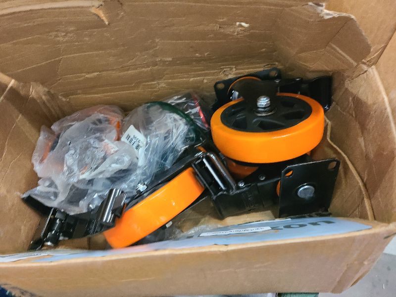 Photo 1 of 5 Inch Caster Wheels with Safety Brake 2400Lbs, Heavy Duty Casters Set of 4, Industrial Swivel Casters with Double Ball Bearings, Polyurethane No Noise Wheels for Cart,Furniture(Hardware Include)