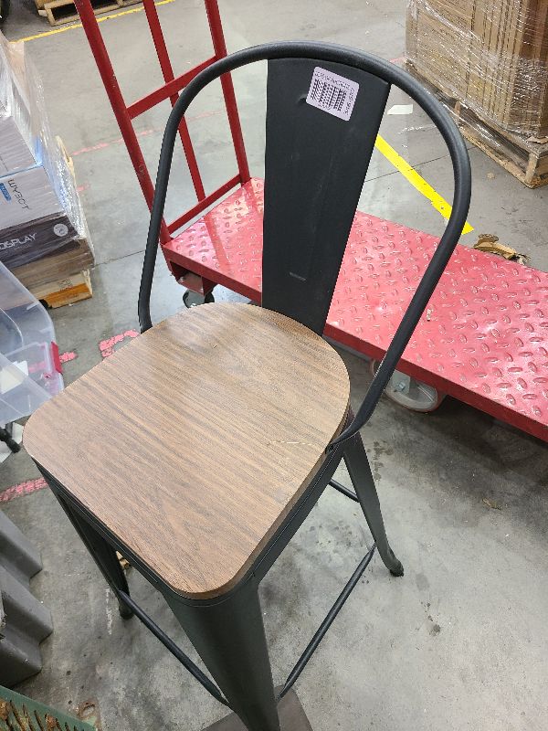 Photo 1 of 1 SINGLE Aklaus Metal Bar Stools,24 inch Barstools Counter Height Bar Stools with Backs Farmhouse Bar Stools with Larger seat High Back Kitchen Dining Chairs Modern Bar Chair Matte Black Stool
