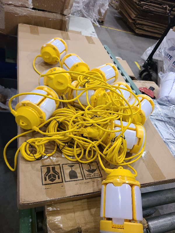 Photo 1 of 50FT Construction String Lights, 150W LED Industrial Grade 3 Adjustable Light Panels 15000LM Super Bright for Construction Sites,Temporary Work, Jobsite,Outdoor Lighting with 5 Bulbs and Climbing Hook
