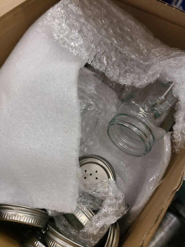 Photo 1 of 24 Pieces Glass Salt and Pepper Shakers Clear Mason Jar Mini Salt Shakers for Kitchen with Metal Lid and Handles for Kitchen Table Drinkware Home Accessories, 4 oz