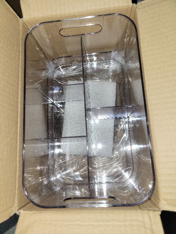 Photo 1 of 2 Pack, 5-Compartment Clear Plastic Bin - Divided Art Supplies, Cosmetic Makeup Caddy Organizer - Multiuse Storage Container for Vanity, Bathroom, Kitchen, Office, Craft, Shower, Cleaning Items