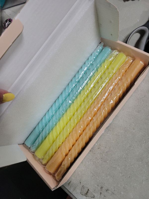 Photo 1 of 10 Inch Multi-Color Spiral Taper Candles for Home Decoration, 12 Pack Cream Candlesticks for Dinner Party Wedding Holiday