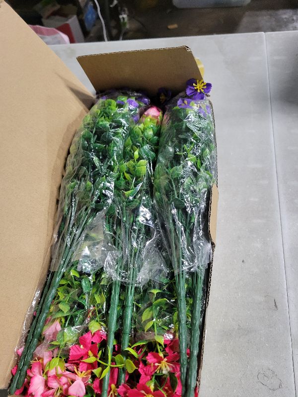 Photo 1 of 18 Bundles Artificial Flowers for Outdoors No Fade Fake Plants Faux Flowers for Spring Summer Decor, UV Resistant Artificial Outdoor Plants for Outside & Indoor Planter Porch Balcony Patio Decor - Mix