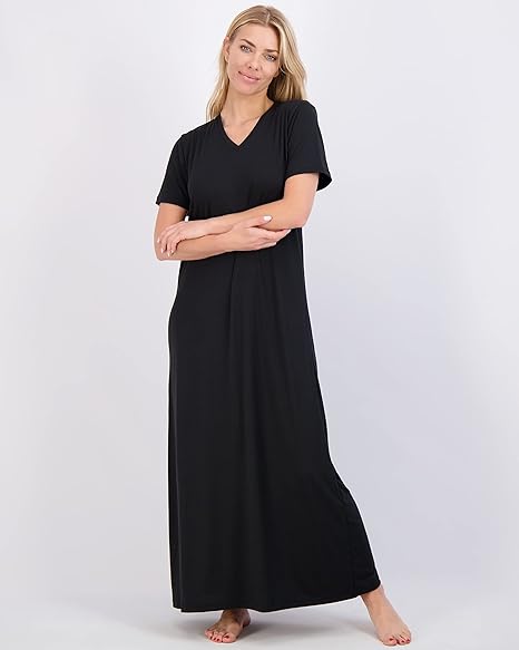 Photo 1 of  1Pack: Womens Short Sleeve Maxi Crew V-Neck Nightgown Long Soft Nightshirt Women Night Gowns Nightdress Sleep Lounge House Dress Sleepwear Pajama Tops PJs Sexy Sleeping Ladies PJ Floor - Set 5, XL