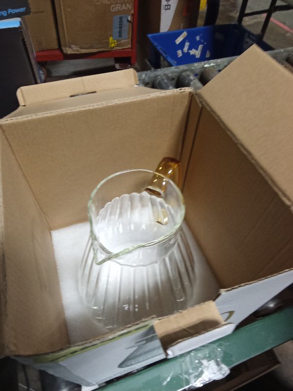 Photo 1 of 60 oz 1.8 L Glass Water Pitcher with Handle and Lid,Hand Blown Glass Pitcher for Coffee, Tea,Juice, Lemonade, and Hot/Cold Beverages Father's Day Gifts