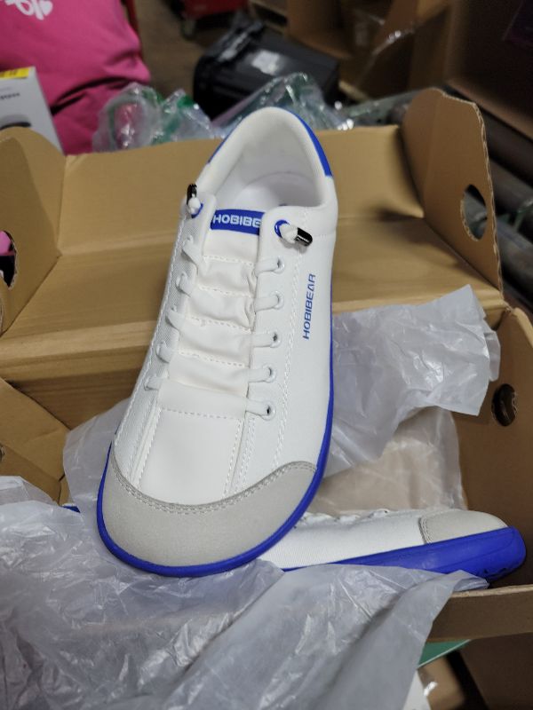 Photo 1 of HOBIBEAR Barefoot Minimalist Shoes Womens Mens | Zero Drop | Wide Width Canvas Slip-on Shoes(White/Blue, Size: 9 Wide Women/8 Wide Men
