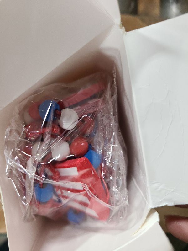 Photo 1 of 12 Pieces Independence Day Wood Bead Garland with Wooden Tag 4th of July Patriotic Wooden Bead Hanging Ornaments American Flag Prayer Wooden Bead Red White Blue Hanging Beads Labor Day Decor