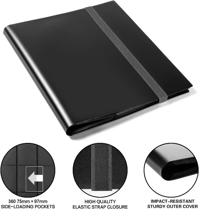 Photo 1 of  GEAoffice Trading Card Binder, 9 Pockets Card Album Folder, 360 Side Loading Pocket Binder for Sports&Game Cards, MTG and Other TCG, BLACK 
