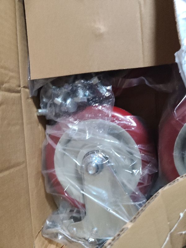 Photo 1 of 5 Inch Heavy Duty Casters with Brake - Set of 4, 1400lbs Capacity, Double Ball Bearing Non-Marking Caster Wheels, Plate Mount for Furniture, Cart, Workbench, Tool Cabinet, Garage Storage (4 Pack)