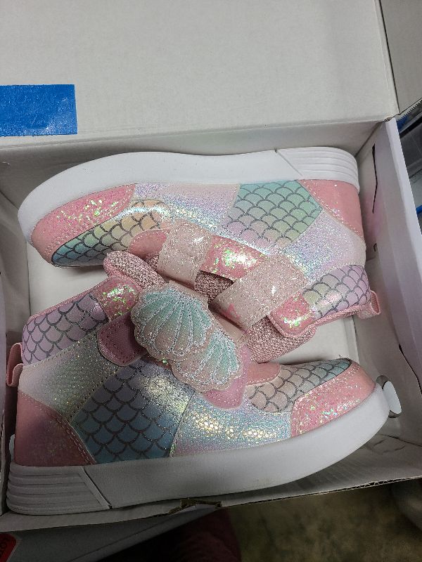 Photo 1 of DREAM PAIRS Girls Shoes Toddler Sneakers Kids High Top Shoes with Hook and Loop Storybook Casual Walking Shoes,Size 12 Little Kid,Pink/Rainbow,SDFS2408K