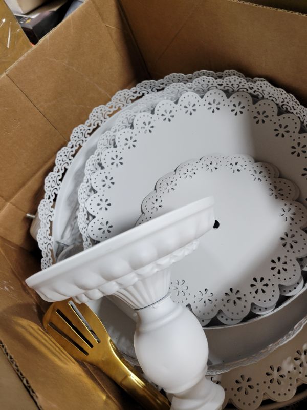 Photo 1 of ATRDTO Set of 9 Pieces Cake Stands Iron White Cupcake Holder for Dessert Table Birthday Party Wedding Afternoon Tea Festival