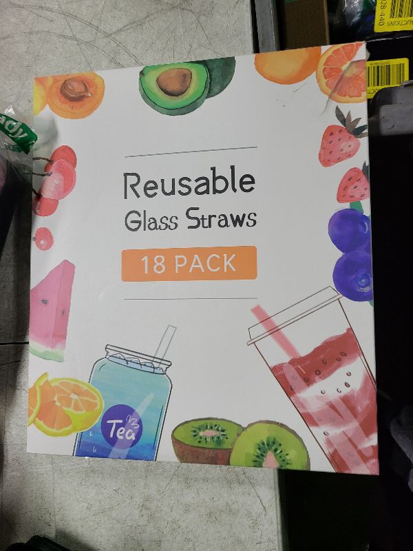 Photo 1 of [22 Pcs] Reusable Glass Straws Shatter Resistant - Size 12"x8mm,9"x8mm,6"x8mm Including 9 Straight and 9 Bent Clear Glass Straws with 4 Cleaning Brush for 20 30 40 oz Tumblers,Cocktail,Coffee,Juice