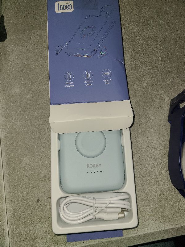 Photo 1 of RORRY Portable Charger, 10000mAh PD 20W Fast Charging Portable Charger Power Bank with Built in Cables, Travel Battery Pack for iPhone 16/15/14/13/12 and Apple Watch Ultra/9/8/7/6/5/4/3/2, Blue