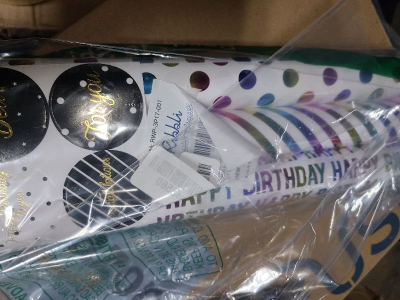 Photo 1 of Ribbli Birthday Wrapping Paper Iridescent Gift Wrapping Paper Mini Roll, 3 Rolls Happy Birthday Polka Dots Stripes Printed Assortment - 17 inch x 120 inch(10feet) Per Roll