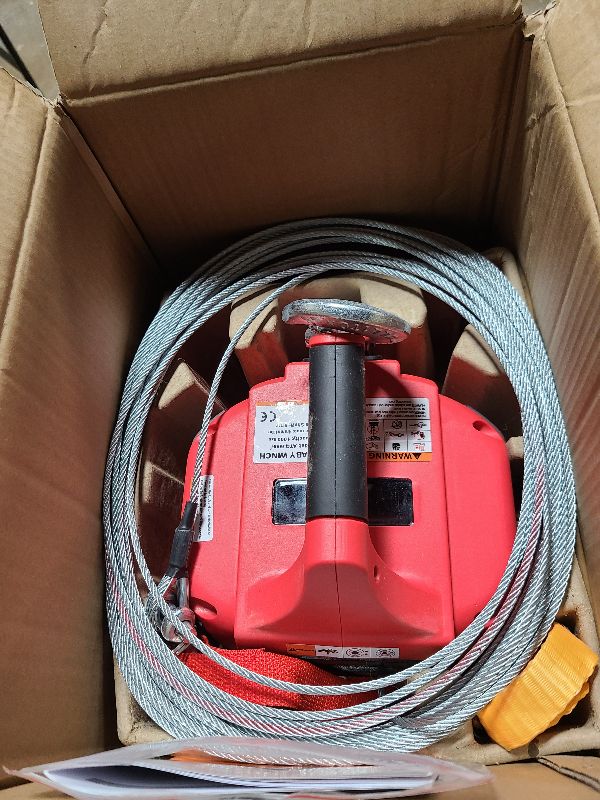Photo 1 of YATOINTO Portable Drill Winch 1000 LB Pulling Capacity with 40 Feet Alloy Steel Wire Rope | Hand Winch with Sling Strap & D Rings Tie Down Strap for Dragging