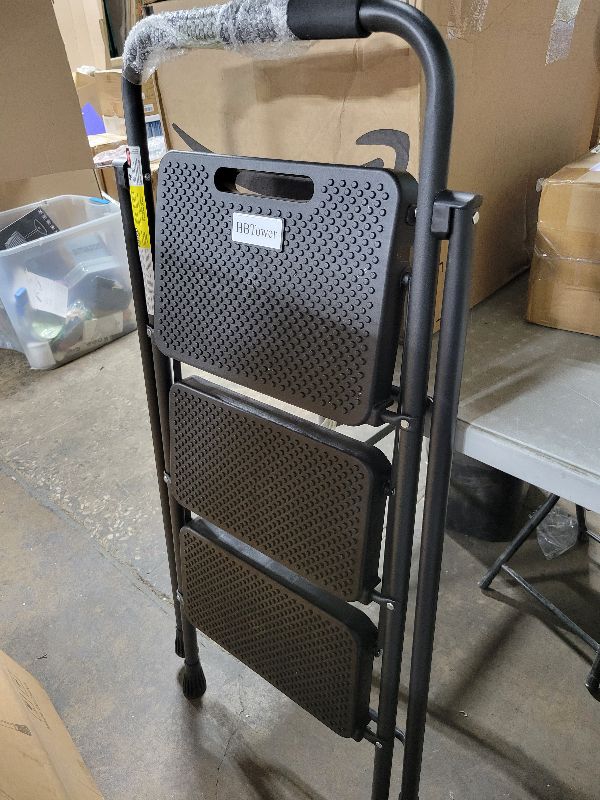 Photo 1 of HBTower Step Ladder, Folding Step Stool with Wide Anti-Slip Pedal, Sturdy Steel Ladder, Convenient Handrail, Lightweight, Portable Steel Step Stool