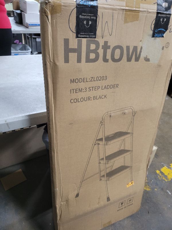 Photo 1 of HBTower Step Ladder, Folding Step Stool with Wide Anti-Slip Pedal, Sturdy Steel Ladder, Convenient Handrail, Lightweight, Portable Steel Step Stool