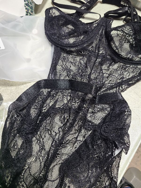 Photo 1 of Aranmei Women Sexy Lingerie Bodysuit Lace Teddy Snap Crotch V Neck One Piece Babydoll Underwire(Black Large)