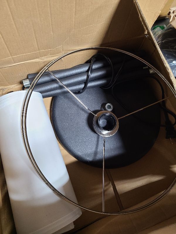 Photo 1 of Ambimall 60'' Modern Floor Lamp with Shade, Tall Lamps for Living Room, Bedroom, Office, Dining Room, Beige Shade with Brown Pole(Without Bulb)
