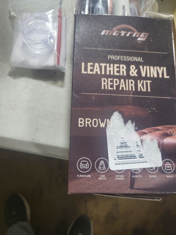 Photo 1 of Brown Leather Repair Kit for Furniture, Couch, Vinyl and Leather Repair Kit for Sofa, Jacket, Car Seats and Purse, Restores Faux, Artificial, Genuine Pleather & Any Material, for Scratch, Tears, Holes