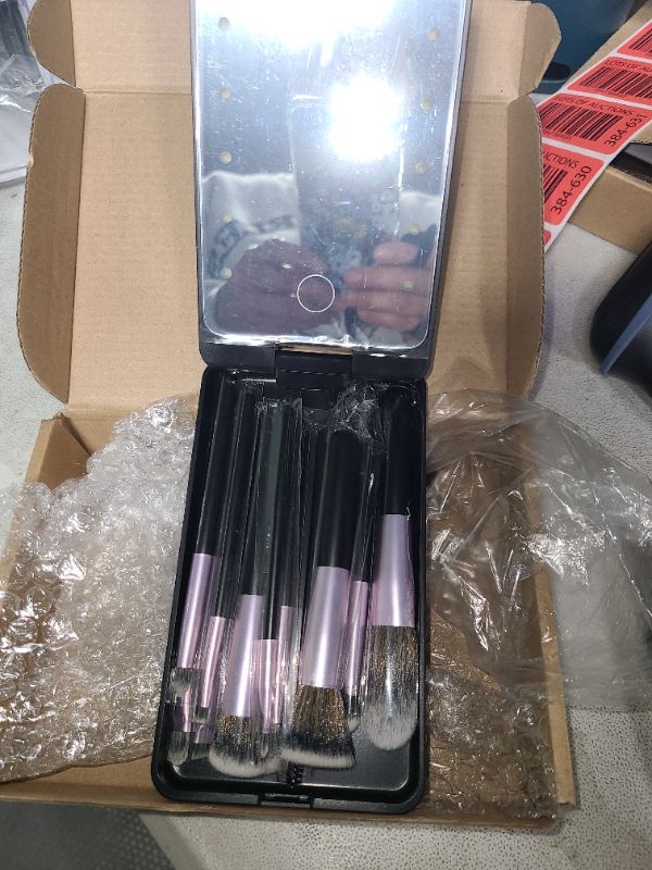 Photo 1 of ElectricWise 12 Pcs Travel Makeup Brush Set with LED Light Mirror, Cosmetic Makeup Brushes Kit with Holder Case and Mirror, Foundation Powder Concealers Eye Shadows Makeup Brush Set (Black)