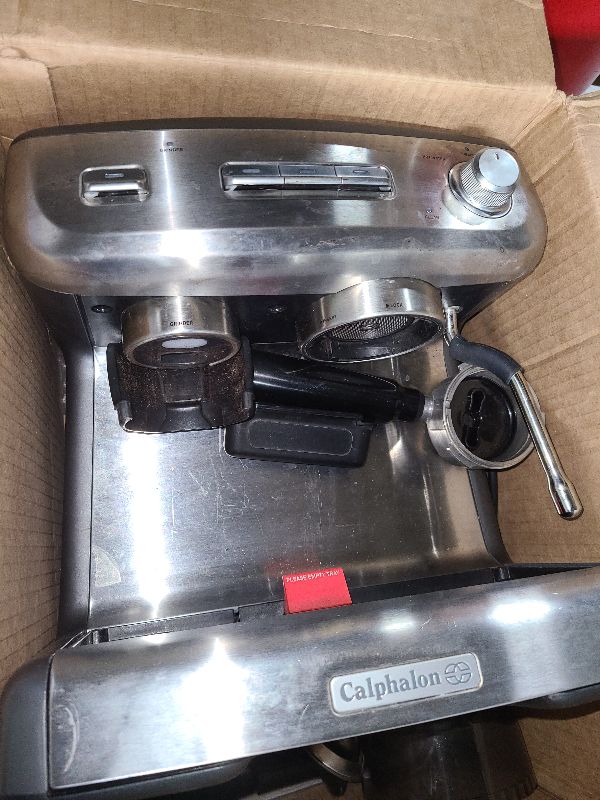 Photo 1 of Calphalon Espresso Machine with Coffee Grinder, Tamper, Milk Frothing Pitcher, and Steam Wand, Temp iQ 15 Bar Pump, Stainless Steel