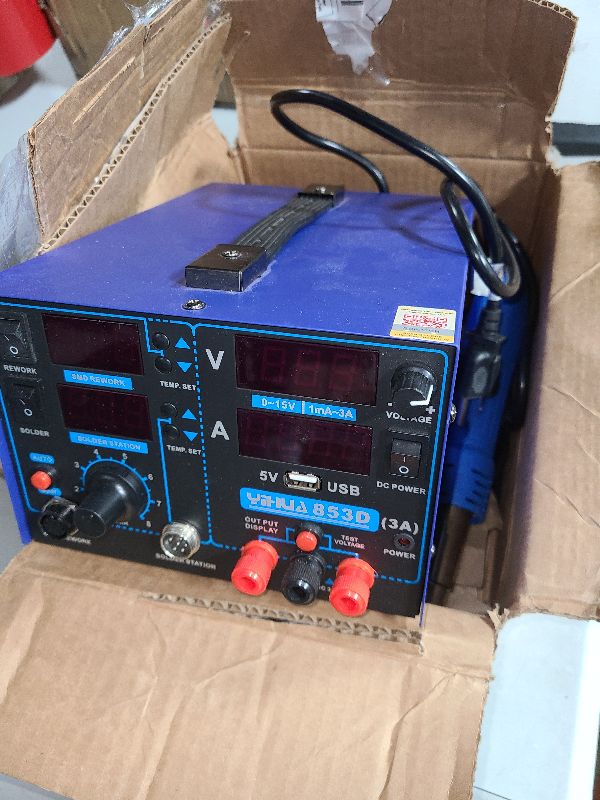 Photo 1 of YIHUA 853D USB 3A-Three Tools- Soldering Station, Hot Air Rework Station and Power Supply 0~3A, 0-15V with output and test modes. Also ºC/°F display, Digital Cal, Sleep Function