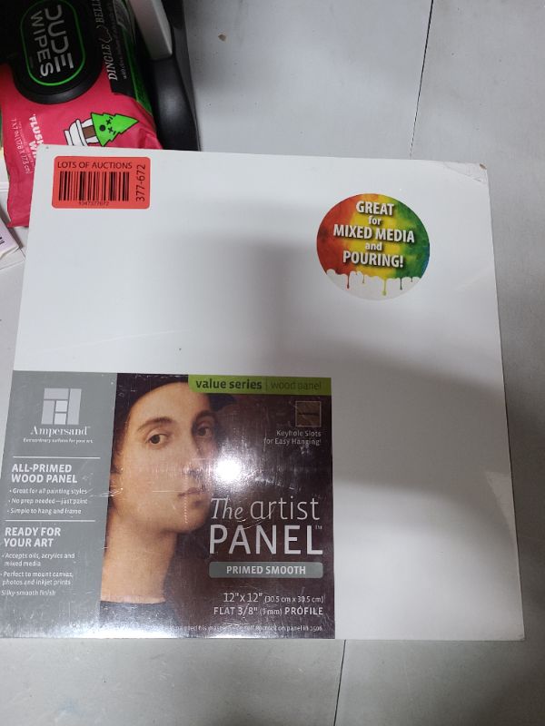 Photo 1 of Ampersand Art Supply Wood Gesso Artist Painting Panel: Primed Smooth, 12" x 12", 3/8" Flat Profile