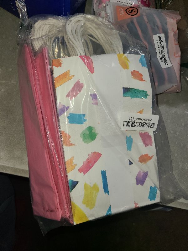 Photo 1 of 36 Pack Small Pastel Rainbow Gift Bags (Polka Dots & Stripes) 9x5.5x3.15 Inch and 36 Pink Tissue Paper for Birthday Party Favors, Weddings, Baby Bridal Showers (4 Watercolor Designs Assorted)