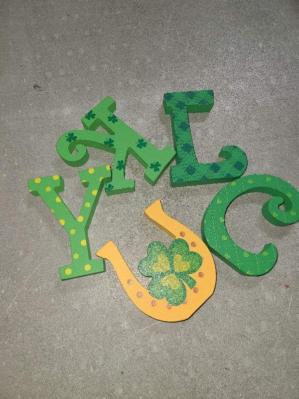 Photo 1 of 5 PCS St. Patrick's Day Decorations Wooden Lucky Leter Table Signs Shamrock St Patricks Day Table Centerpiece Decor Lucky Table Tierd Tray for Home Farmhouse Fireplace Indoor